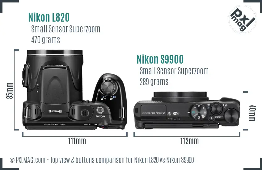 Nikon L820 vs Nikon S9900 top view buttons comparison Nikon L820 vs Nikon S9900 top view buttons comparison