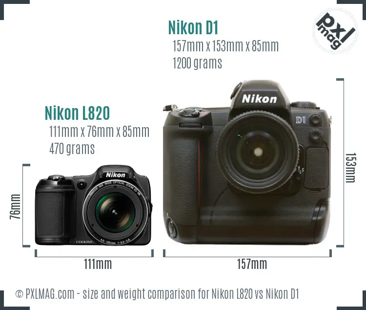 Nikon L820 vs Nikon D1 size comparison