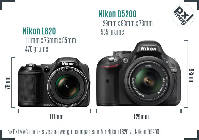 Nikon L820 and D5200 size comparison