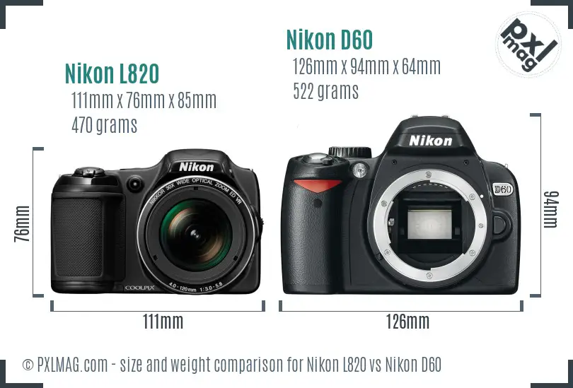 Nikon L820 vs Nikon D60 size comparison