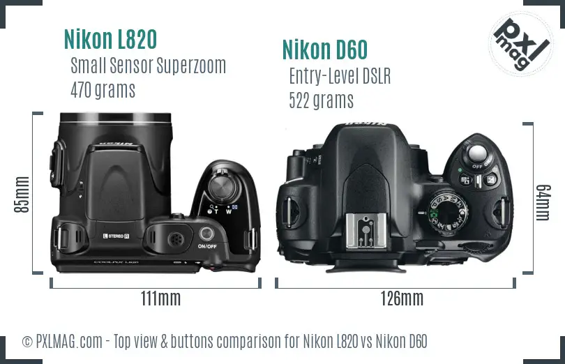 Nikon L820 vs Nikon D60 top view buttons comparison