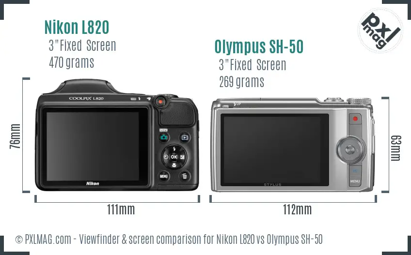 Nikon L820 vs Olympus SH-50 Screen and Viewfinder comparison