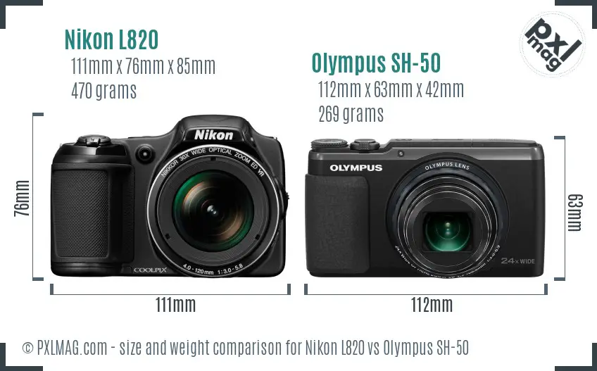 Nikon L820 vs Olympus SH-50 size comparison