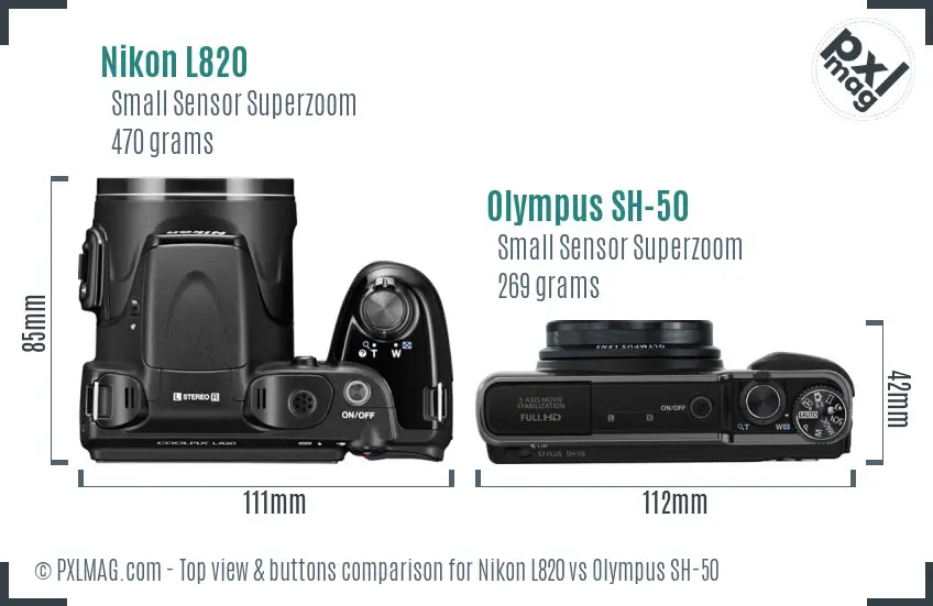 Nikon L820 vs Olympus SH-50 top view buttons comparison