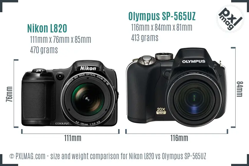 Nikon L820 vs Olympus SP-565UZ size comparison Nikon L820 vs Olympus SP-565UZ size comparison