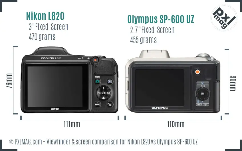 Nikon L820 vs Olympus SP-600 UZ Screen and Viewfinder comparison