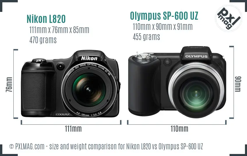 Nikon L820 vs Olympus SP-600 UZ size comparison