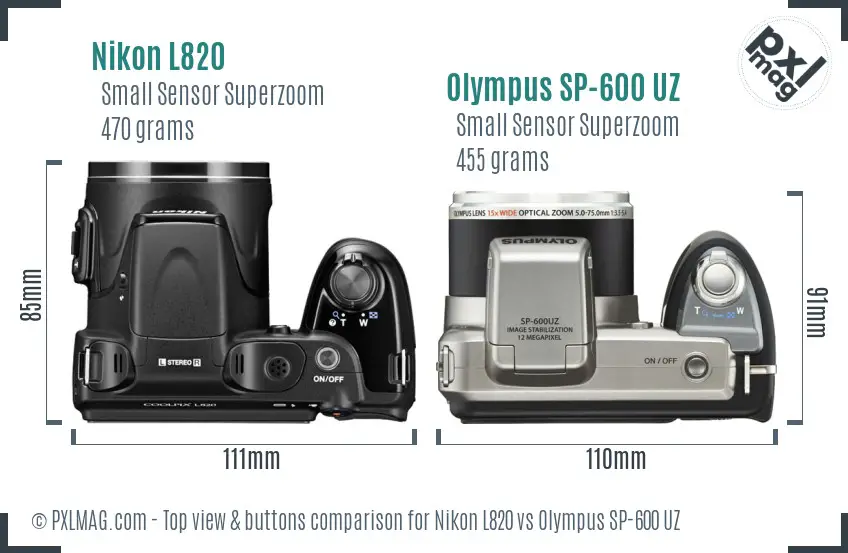 Nikon L820 vs Olympus SP-600 UZ top view buttons comparison