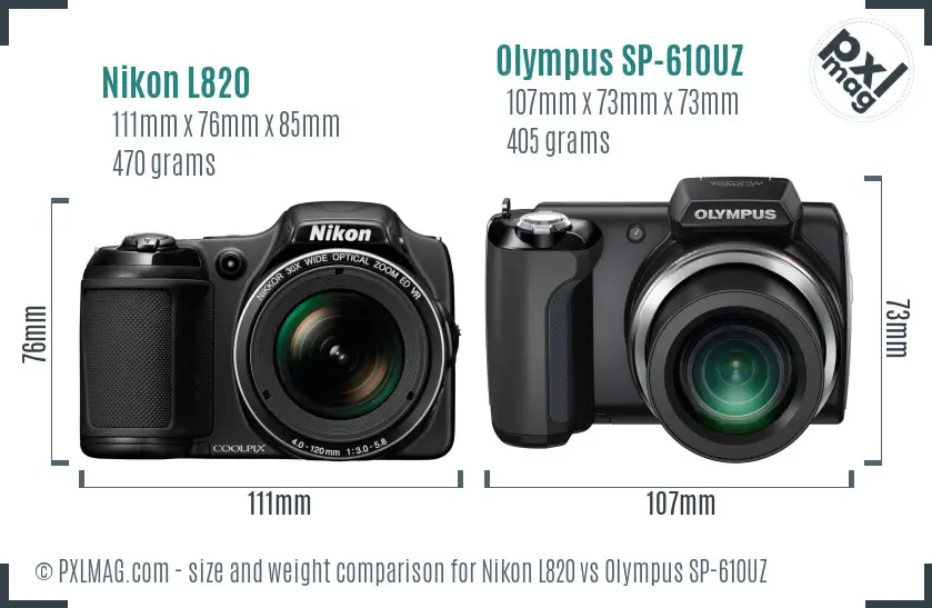 Nikon L820 vs Olympus SP-610UZ size comparison