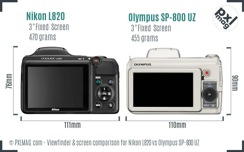 Nikon L820 vs Olympus SP-800 UZ Screen and Viewfinder comparison