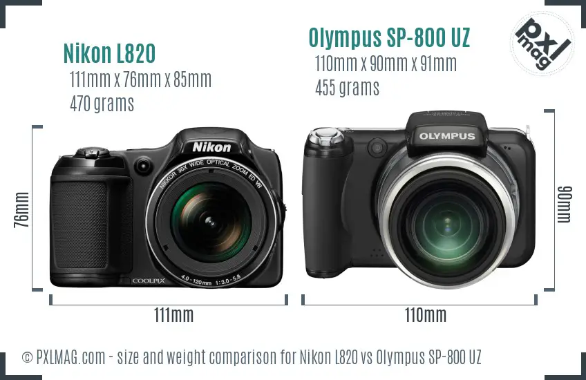 Nikon L820 vs Olympus SP-800 UZ size comparison