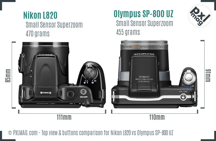 Nikon L820 vs Olympus SP-800 UZ top view buttons comparison