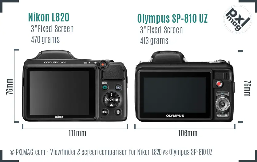 Nikon L820 vs Olympus SP-810 UZ Screen and Viewfinder comparison