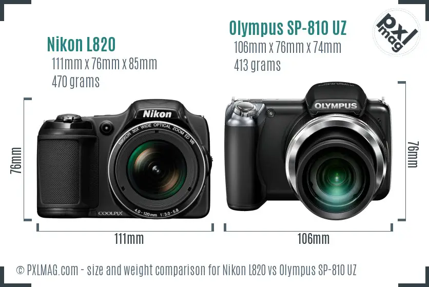 Nikon L820 vs Olympus SP-810 UZ size comparison