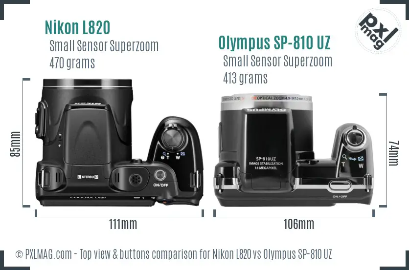 Nikon L820 vs Olympus SP-810 UZ top view buttons comparison