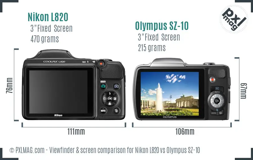 Nikon L820 vs Olympus SZ-10 Screen and Viewfinder comparison