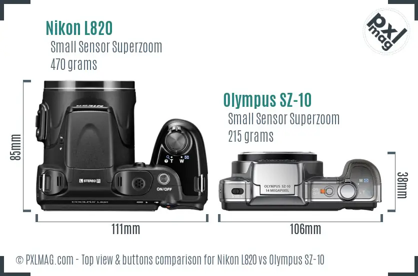 Nikon L820 vs Olympus SZ-10 top view buttons comparison