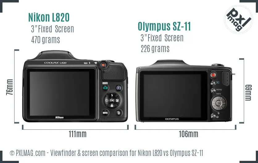 Nikon L820 vs Olympus SZ-11 Screen and Viewfinder comparison