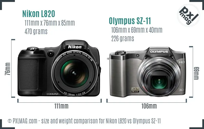 Nikon L820 vs Olympus SZ-11 size comparison