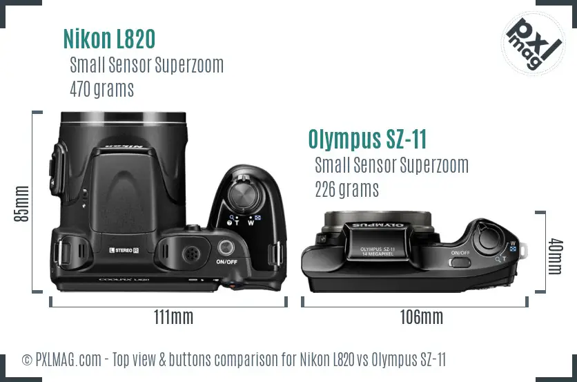 Nikon L820 vs Olympus SZ-11 top view buttons comparison