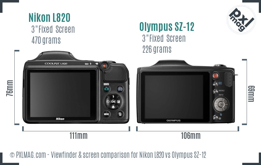 Nikon L820 vs Olympus SZ-12 Screen and Viewfinder comparison