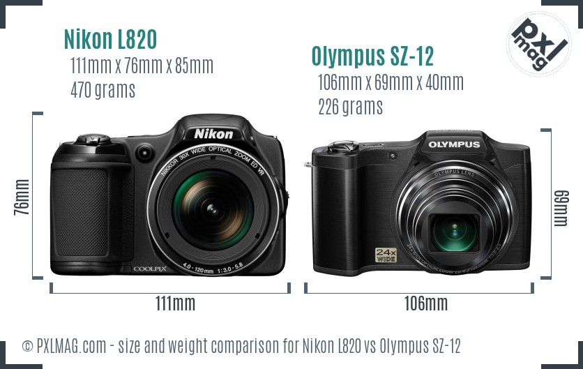 Nikon L820 vs Olympus SZ-12 size comparison