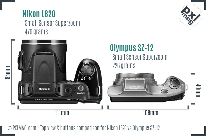 Nikon L820 vs Olympus SZ-12 top view buttons comparison