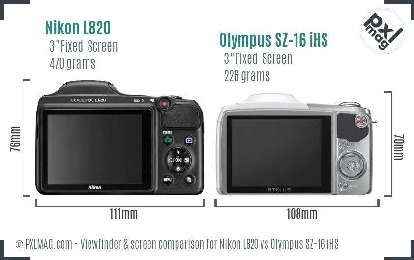 Nikon L820 vs Olympus SZ-16 iHS Screen and Viewfinder comparison Nikon L820 vs Olympus SZ-16 iHS Screen and Viewfinder comparison