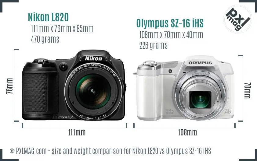 Nikon L820 vs Olympus SZ-16 iHS size comparison Nikon L820 vs Olympus SZ-16 iHS size comparison