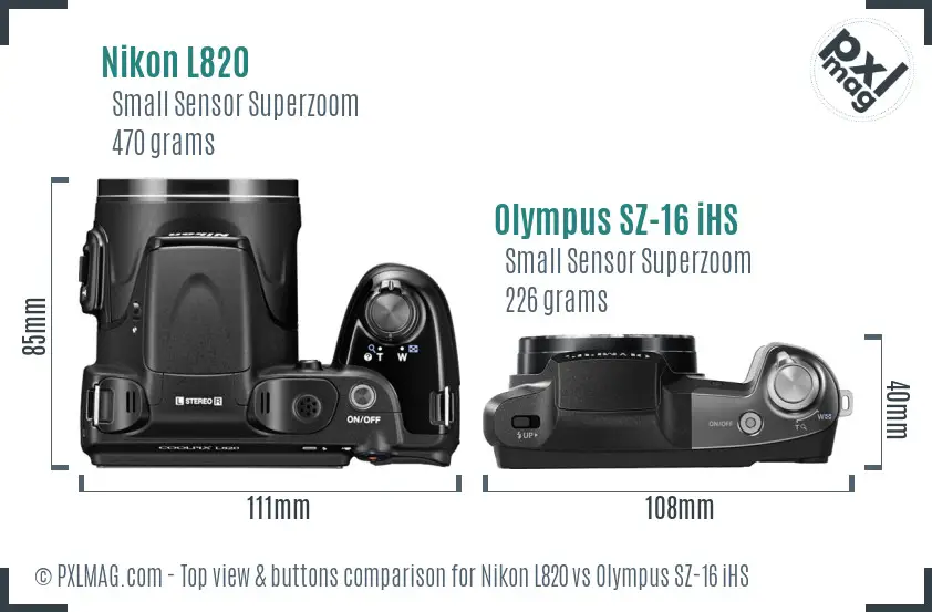 Nikon L820 vs Olympus SZ-16 iHS top view buttons comparison Nikon L820 vs Olympus SZ-16 iHS top view buttons comparison