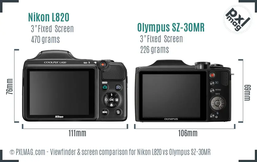 Nikon L820 vs Olympus SZ-30MR Screen and Viewfinder comparison