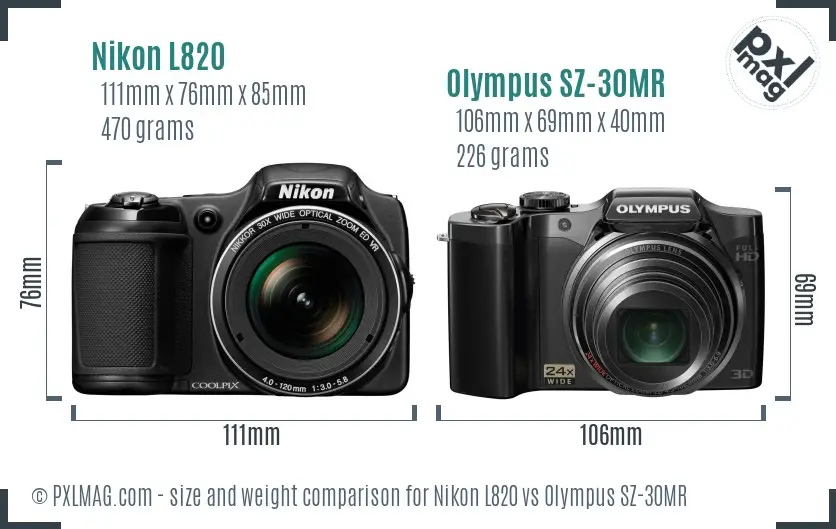 Nikon L820 vs Olympus SZ-30MR size comparison
