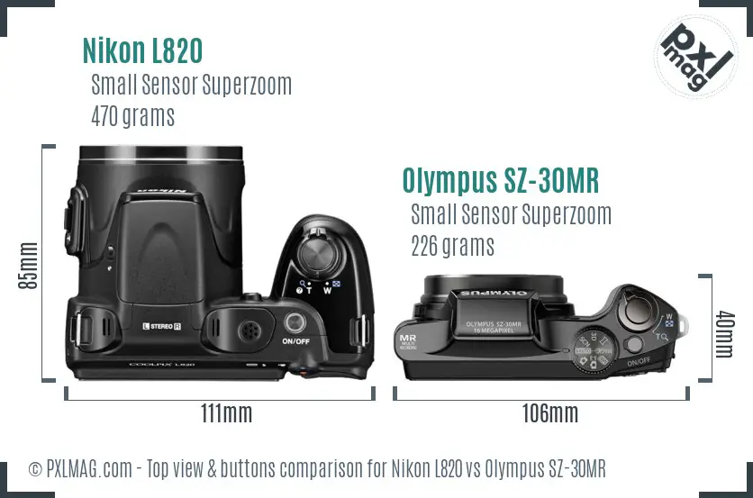 Nikon L820 vs Olympus SZ-30MR top view buttons comparison