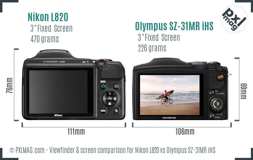 Nikon L820 vs Olympus SZ-31MR iHS Screen and Viewfinder comparison