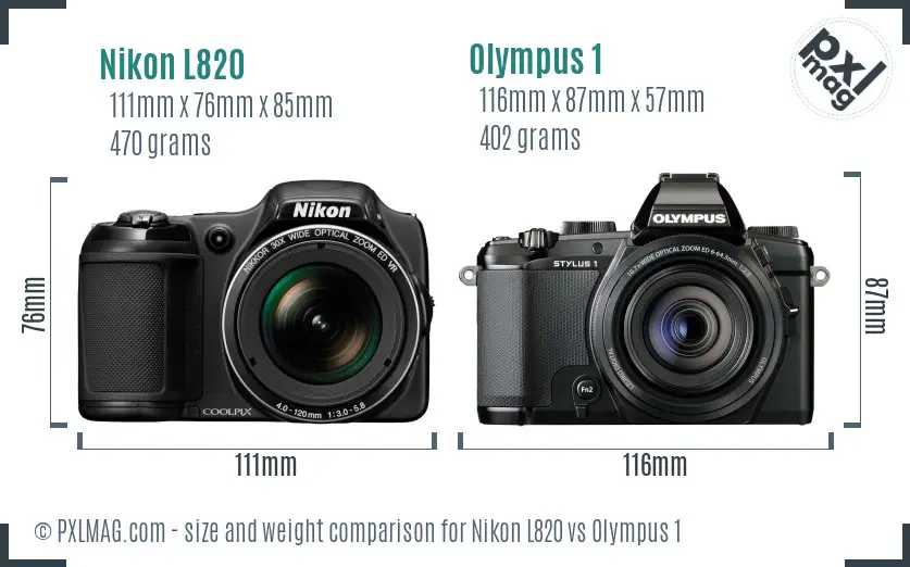 Nikon L820 vs Olympus 1 size comparison