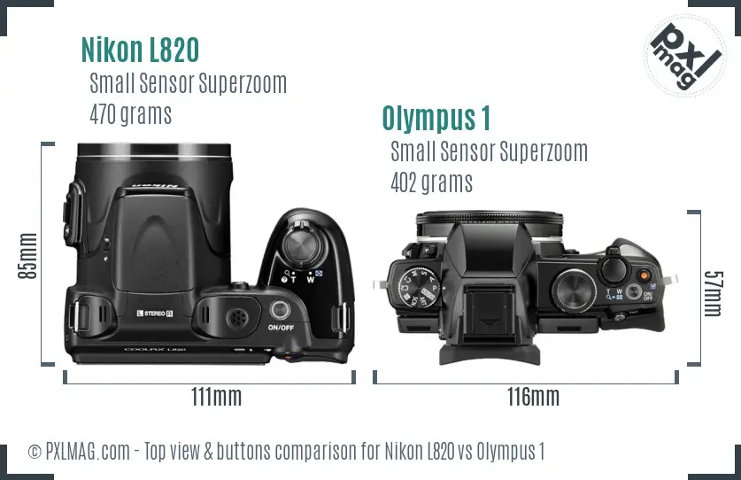 Nikon L820 vs Olympus 1 top view buttons comparison