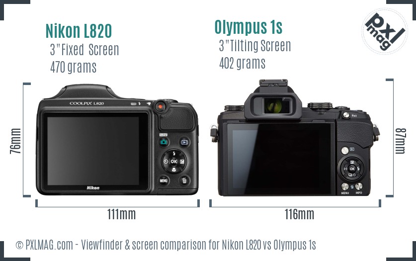 Nikon L820 vs Olympus 1s Screen and Viewfinder comparison
