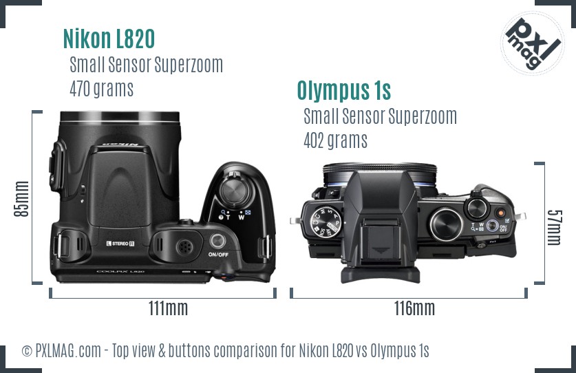 Nikon L820 vs Olympus 1s top view buttons comparison