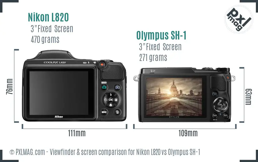 Nikon L820 vs Olympus SH-1 Screen and Viewfinder comparison