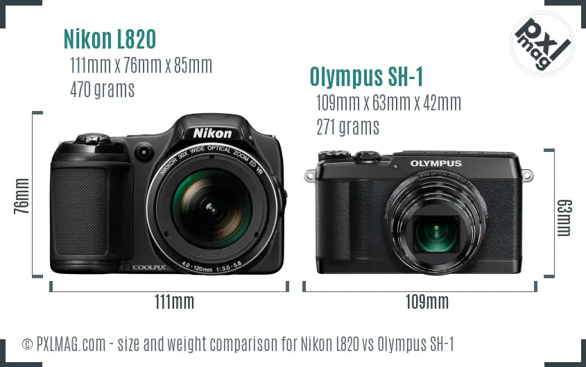 Nikon L820 vs Olympus SH-1 size comparison