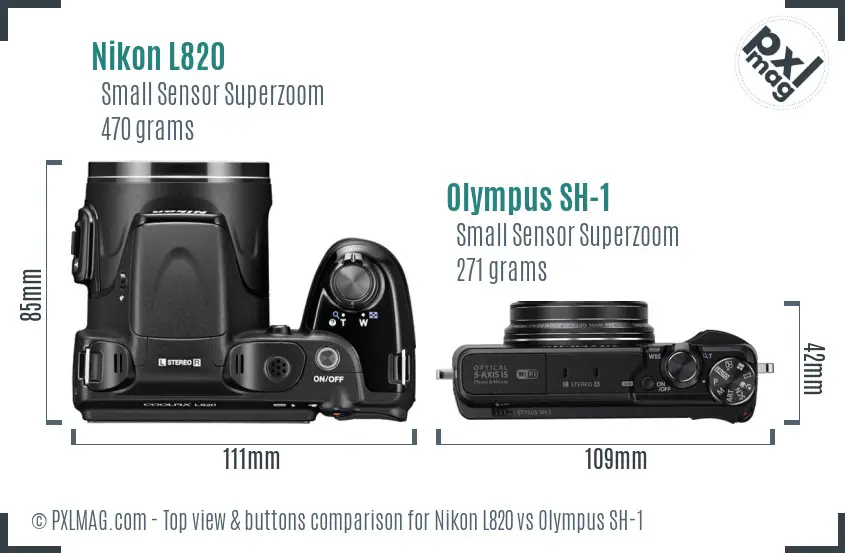 Nikon L820 vs Olympus SH-1 top view buttons comparison