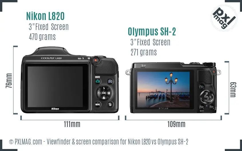 Nikon L820 vs Olympus SH-2 Screen and Viewfinder comparison