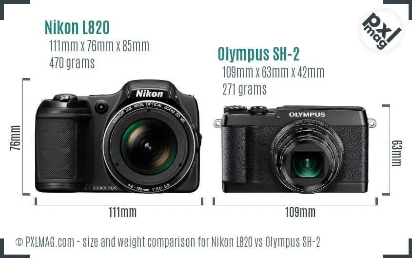 Nikon L820 vs Olympus SH-2 size comparison
