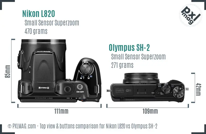 Nikon L820 vs Olympus SH-2 top view buttons comparison