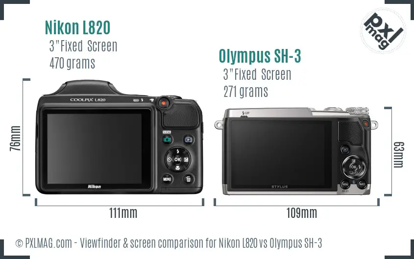 Nikon L820 vs Olympus SH-3 Screen and Viewfinder comparison