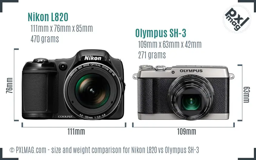 Nikon L820 vs Olympus SH-3 size comparison