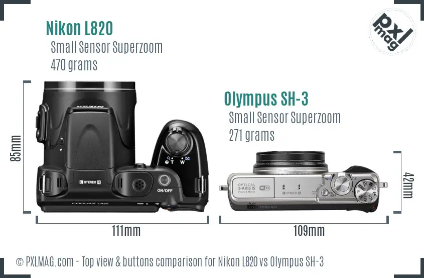 Nikon L820 vs Olympus SH-3 top view buttons comparison