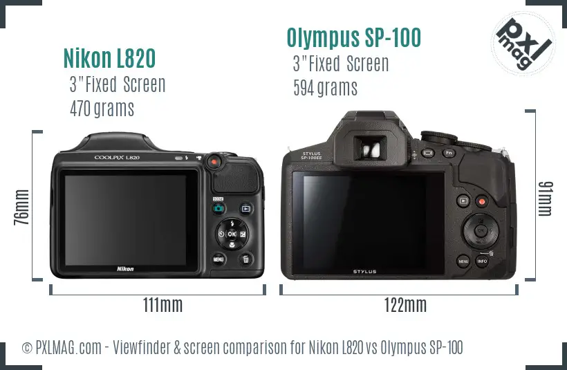 Nikon L820 vs Olympus SP-100 Screen and Viewfinder comparison