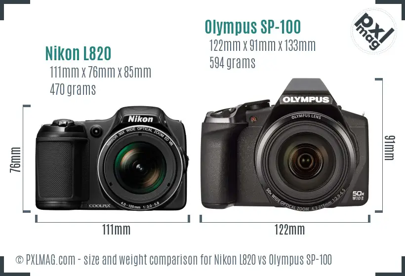 Nikon L820 vs Olympus SP-100 size comparison