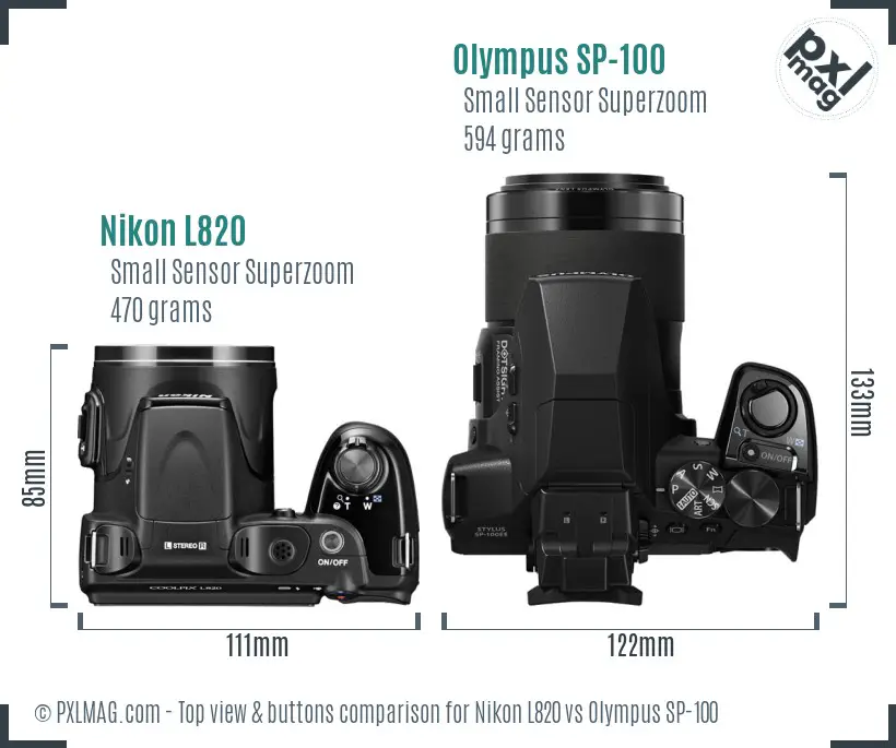 Nikon L820 vs Olympus SP-100 top view buttons comparison